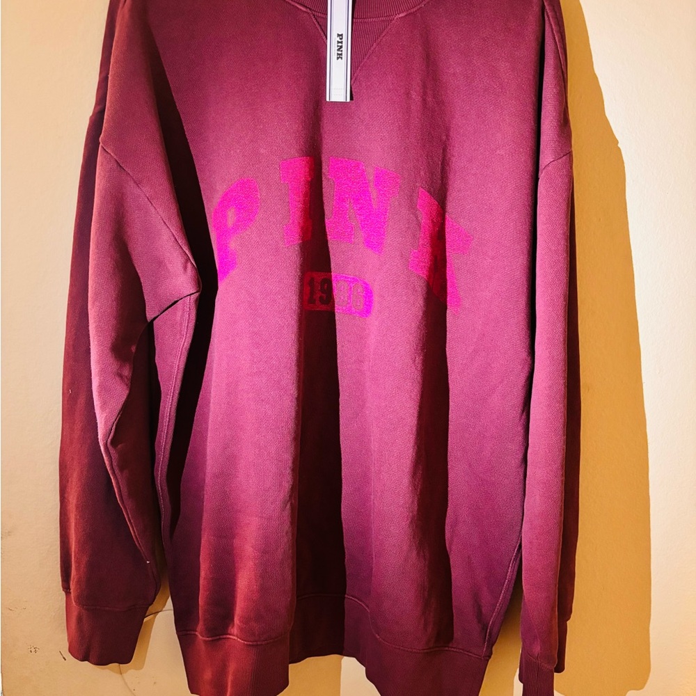 PINK Victoria's Secret Men's Crewneck Sweater - Deep Burgundy